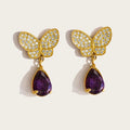 Purple Zircon Crystal Earrings — 316L Stainless Steel · PS481