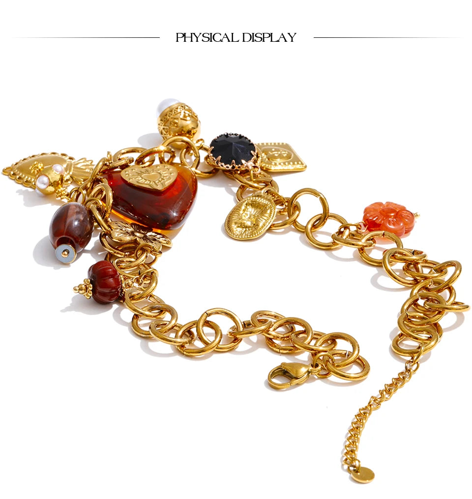 Acrylic Heart Flower Necklace — Gold-Plated Stainless Steel with Acrylic · PS1847