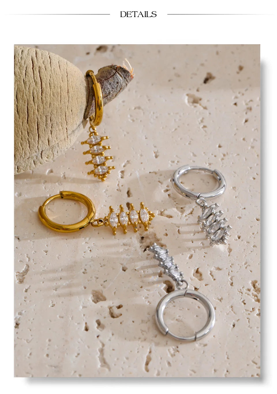 Cubic Zirconia Geometric Earrings — Gold-Plated Stainless Steel with Cubic Zirconia · PS1302