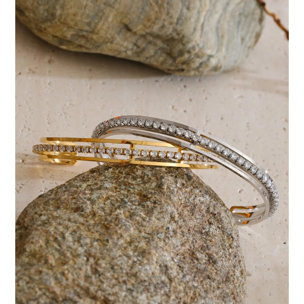 Cubic Zirconia Geometric Bracelet — Stainless Steel with Cubic Zirconia · PS1556