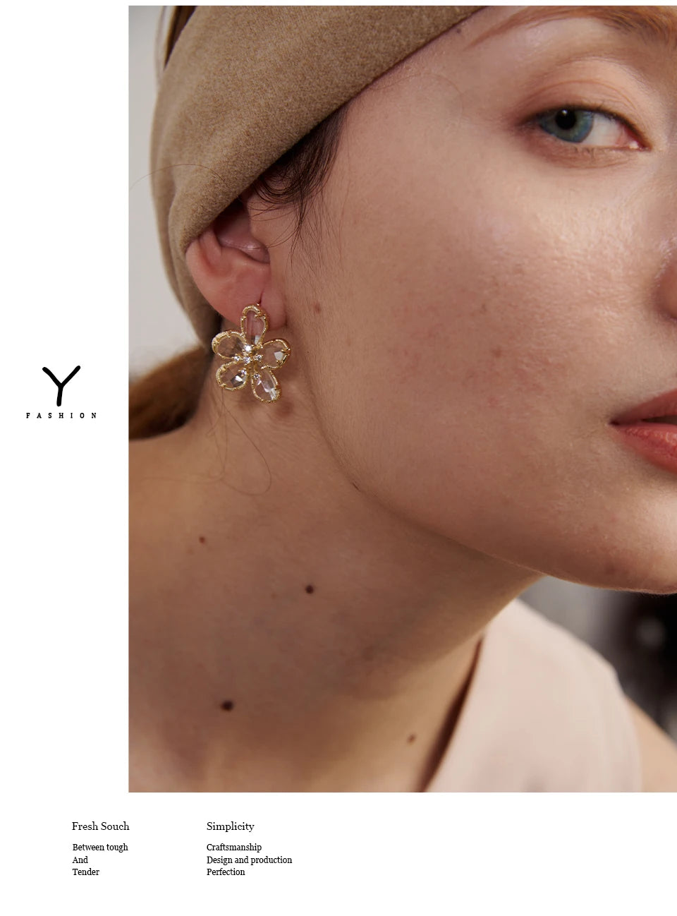 Cubic Zirconia Flower Geometric Earrings — 14K Gold-Plated Copper with Cubic Zirconia · PC21