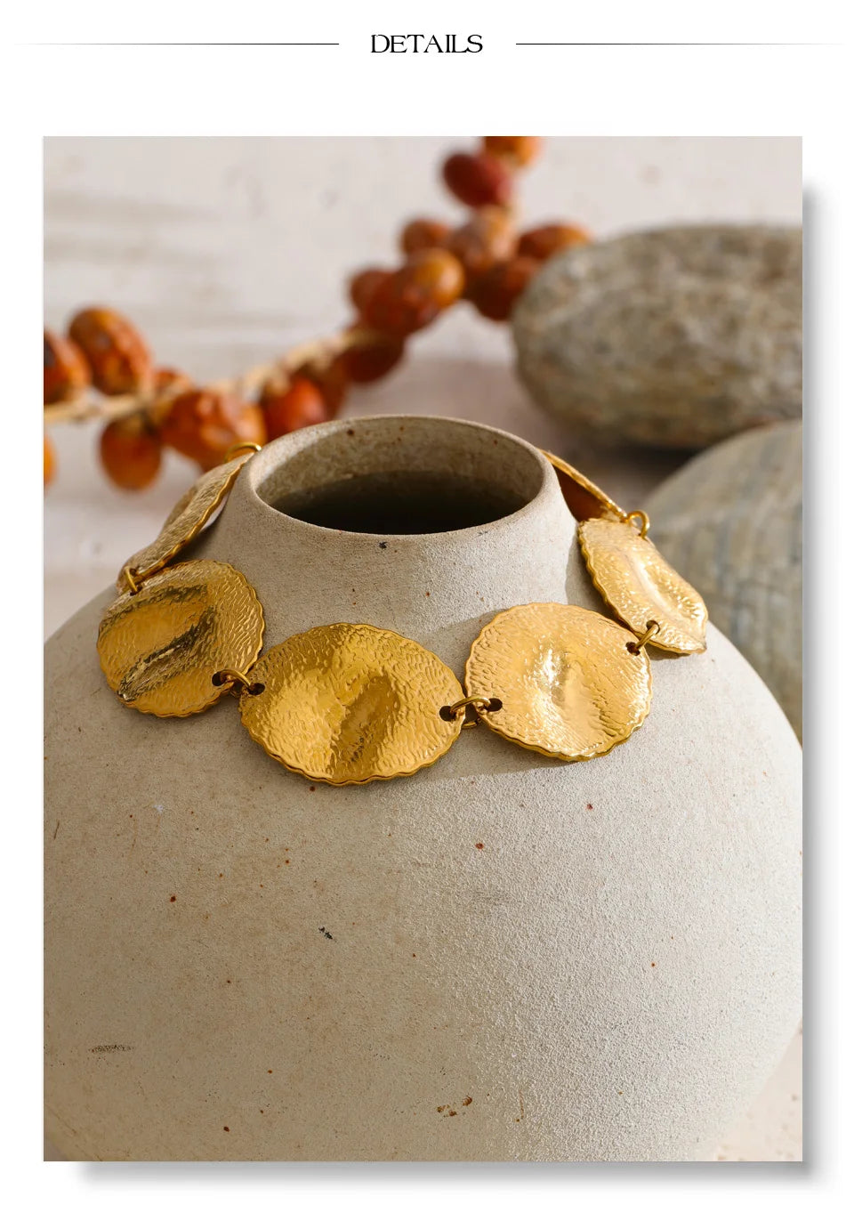 Hammered Geometric Bracelet — Gold-Plated Stainless Steel · PS1343