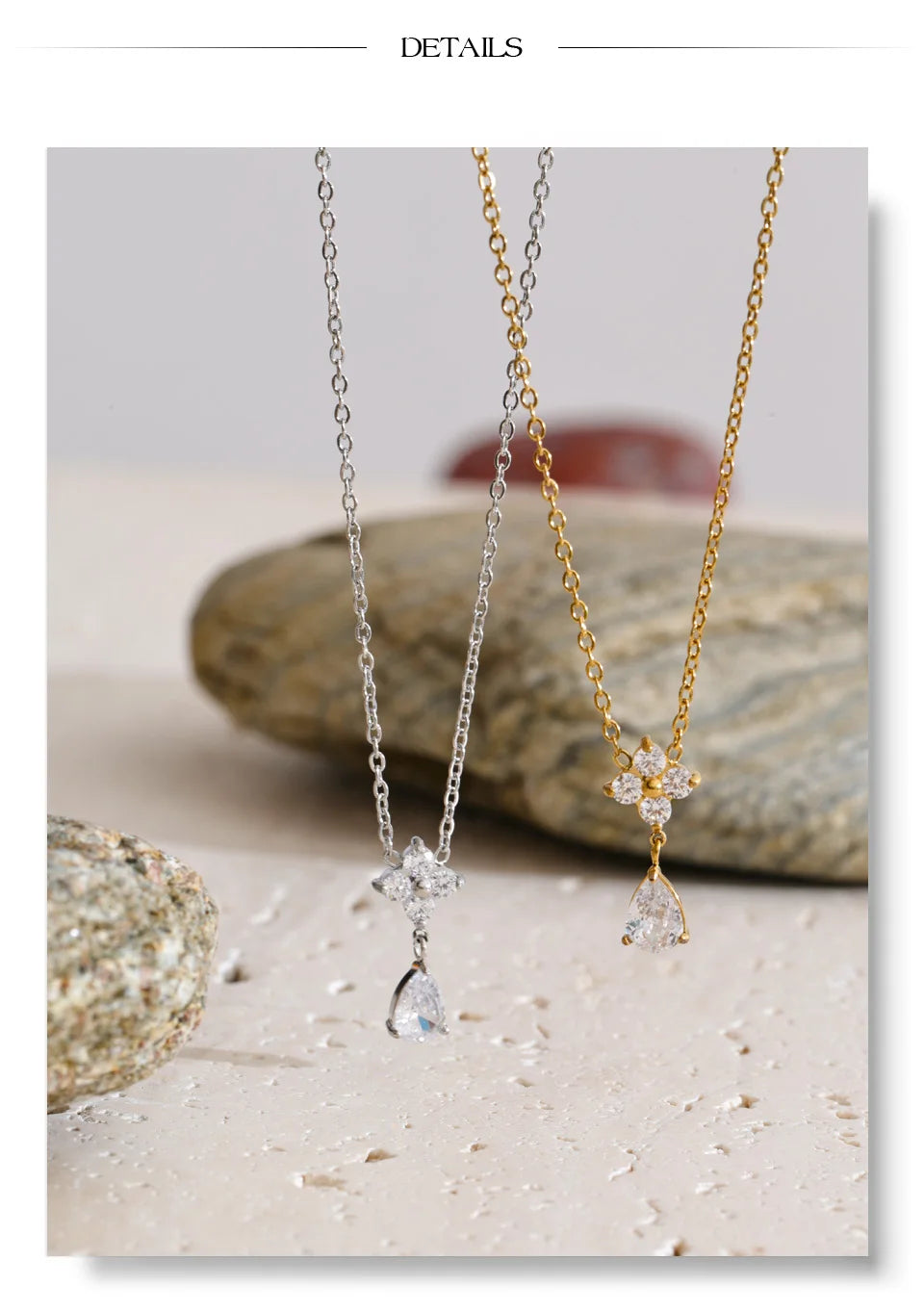 Cubic zirconia flower necklace in gold-plated stainless steel with cubic zirconia.
