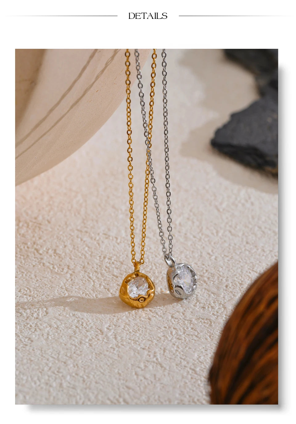 Cubic zirconia geometric necklace in gold-plated stainless steel with cubic zirconia.