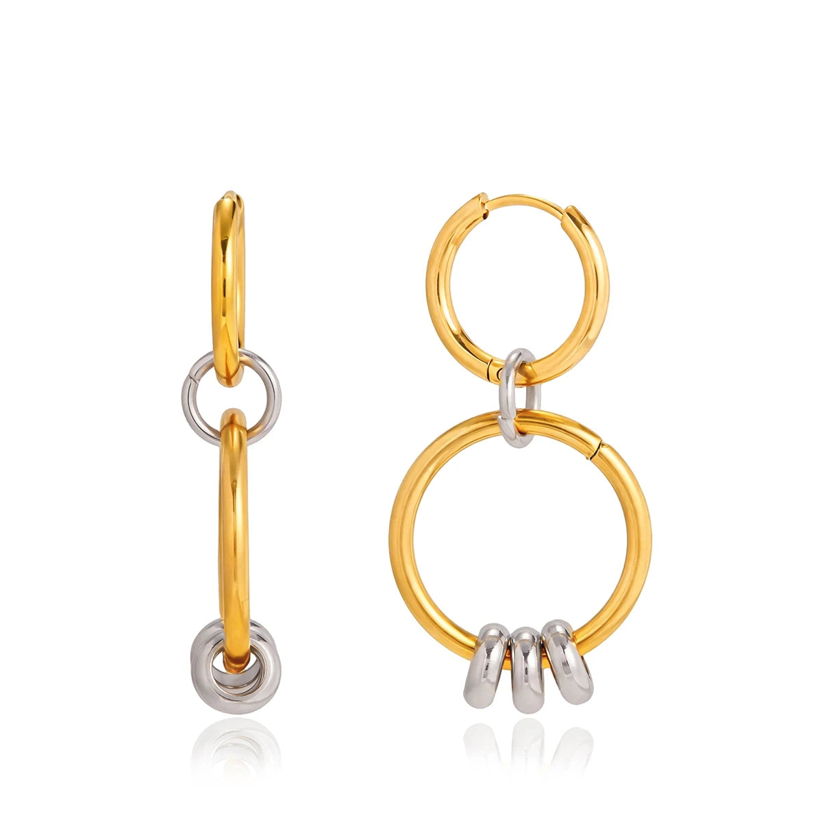 Two-Tone Ring Drop Earrings — Stainless Steel · PS107