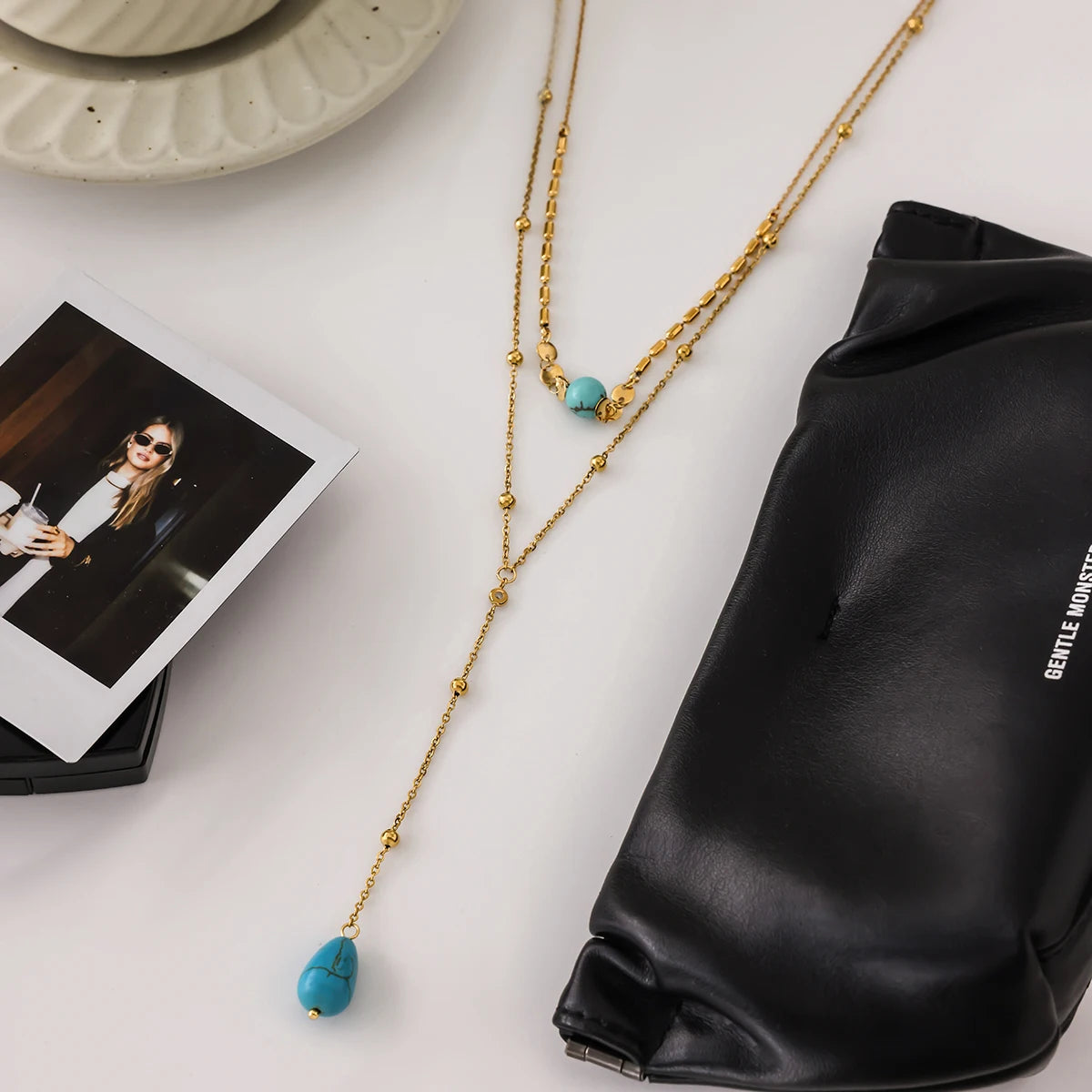 Turquoise CZ Layered Necklace — Stainless Steel · PS351