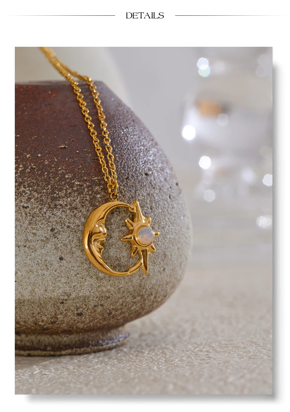 Star moon necklace in gold-plated stainless steel.