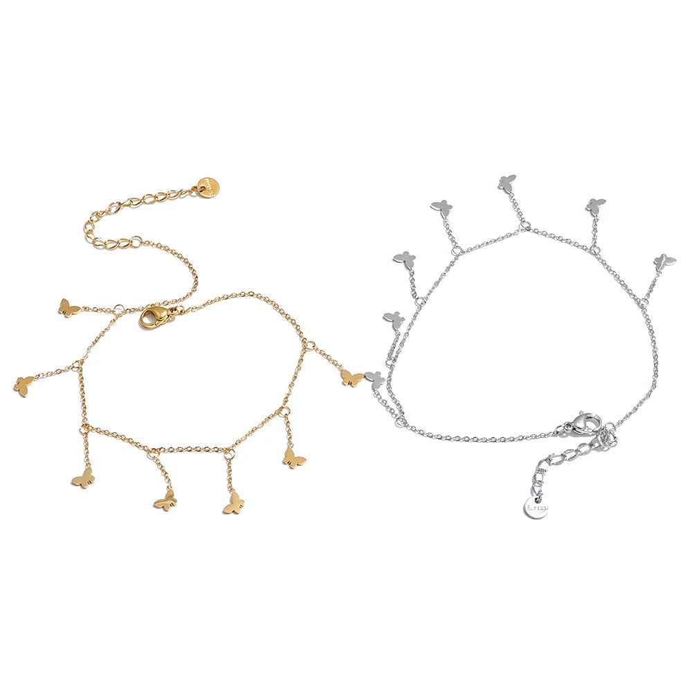 Butterfly Geometric Chain Anklet — Gold-Plated Stainless Steel · PS2247