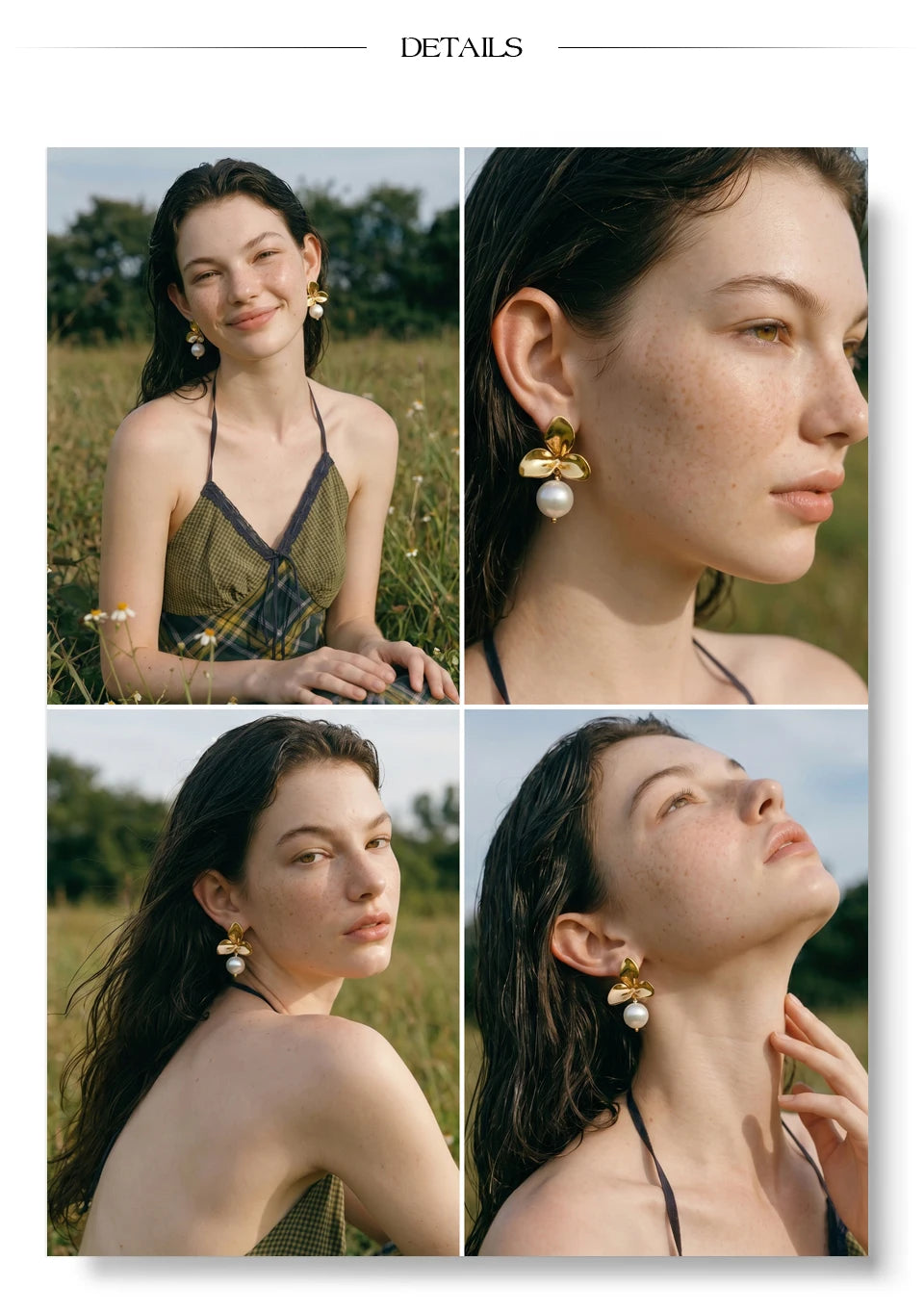 Pearl flower earrings in gold-plated stainless steel with pearl.