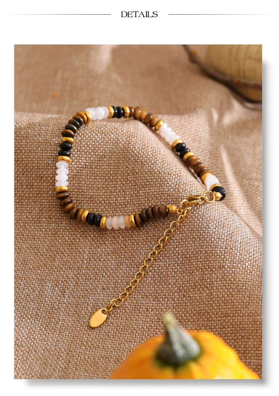 Natural Stone Beaded Geometric Bracelet — Gold-Plated Stainless Steel with Natural Stone · PS1094