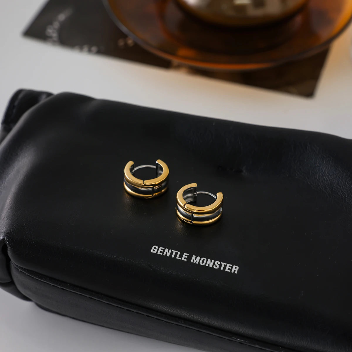 Two-Tone Crystal Hoop Earrings — Stainless Steel · PS118