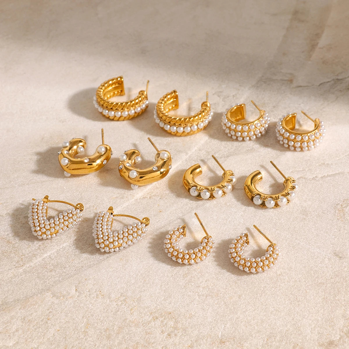 Pearl Huggie Hoop Earrings — Stainless Steel · PS333