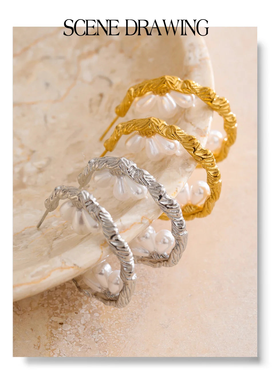 Pearl geometric earrings in gold-plated stainless steel with pearl.