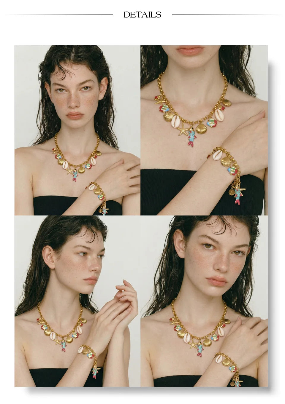Shell enamel star necklace in gold-plated stainless steel with shell and enamel.