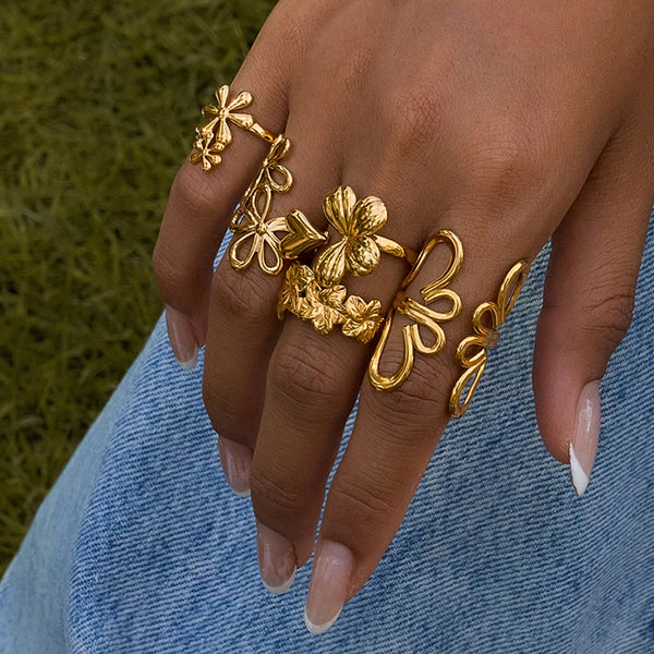 Flower Open Ring — Stainless Steel · PS308