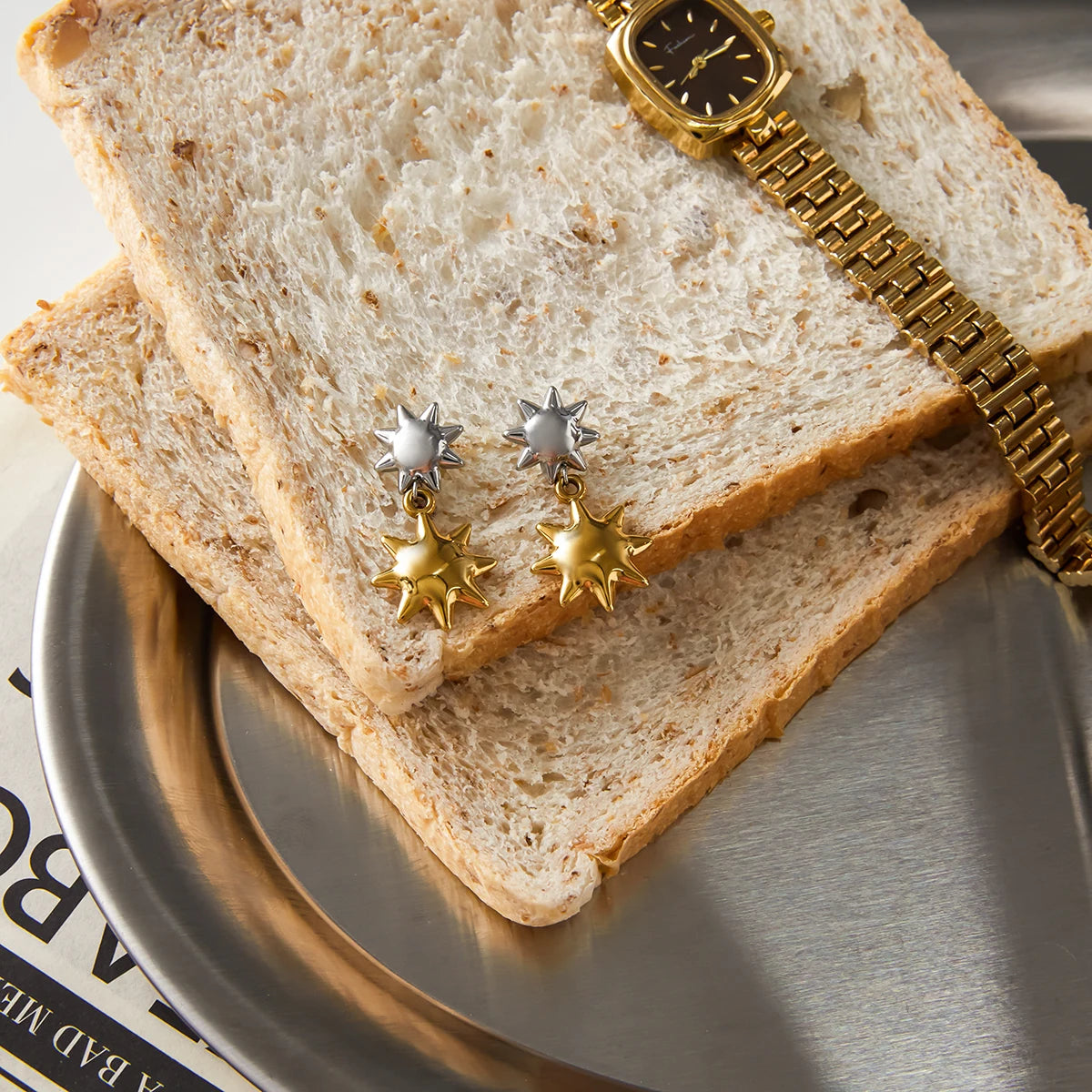 Two-Tone Sun Earrings — Stainless Steel · PS371