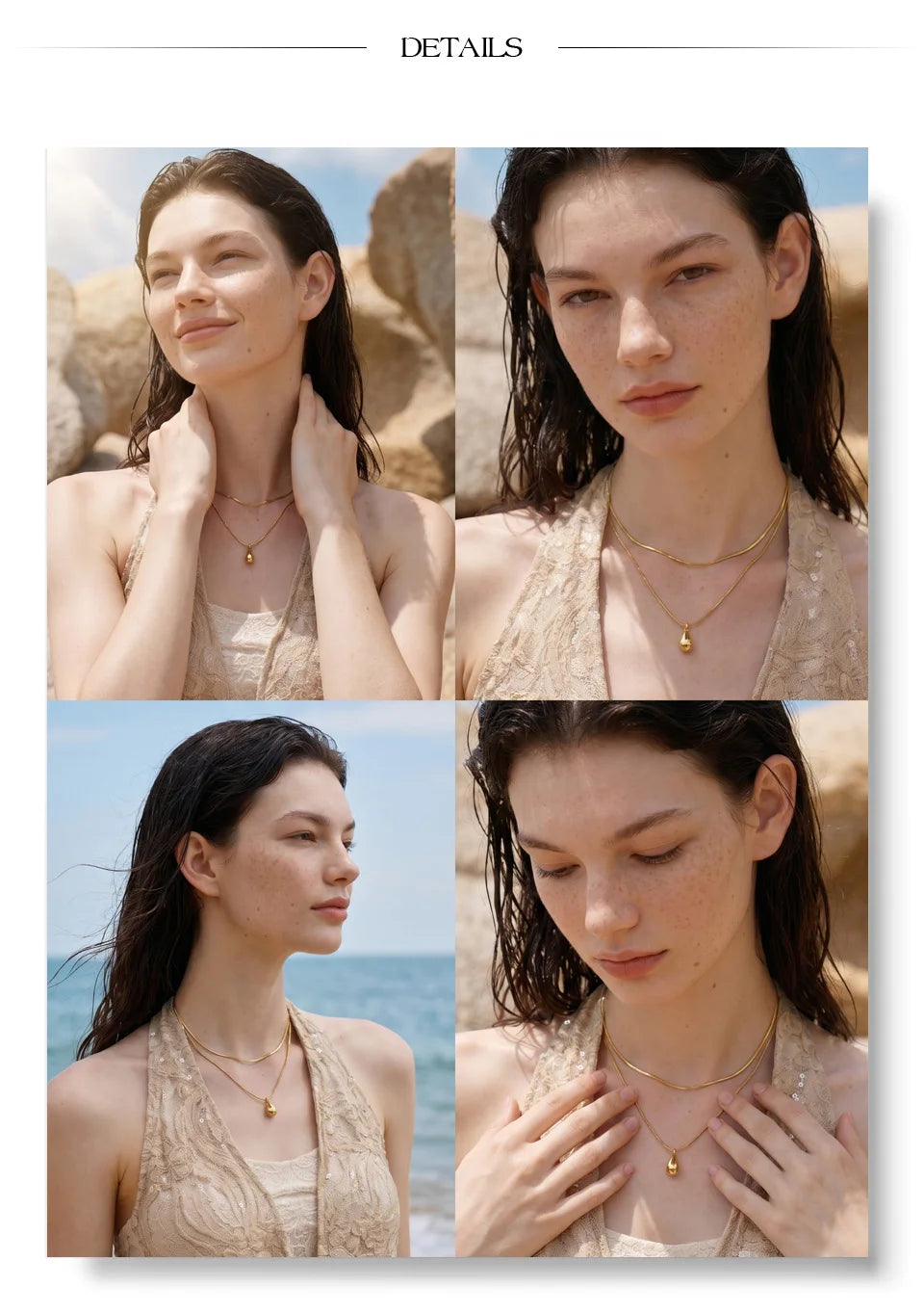 Geometric chain necklace in gold-plated stainless steel.