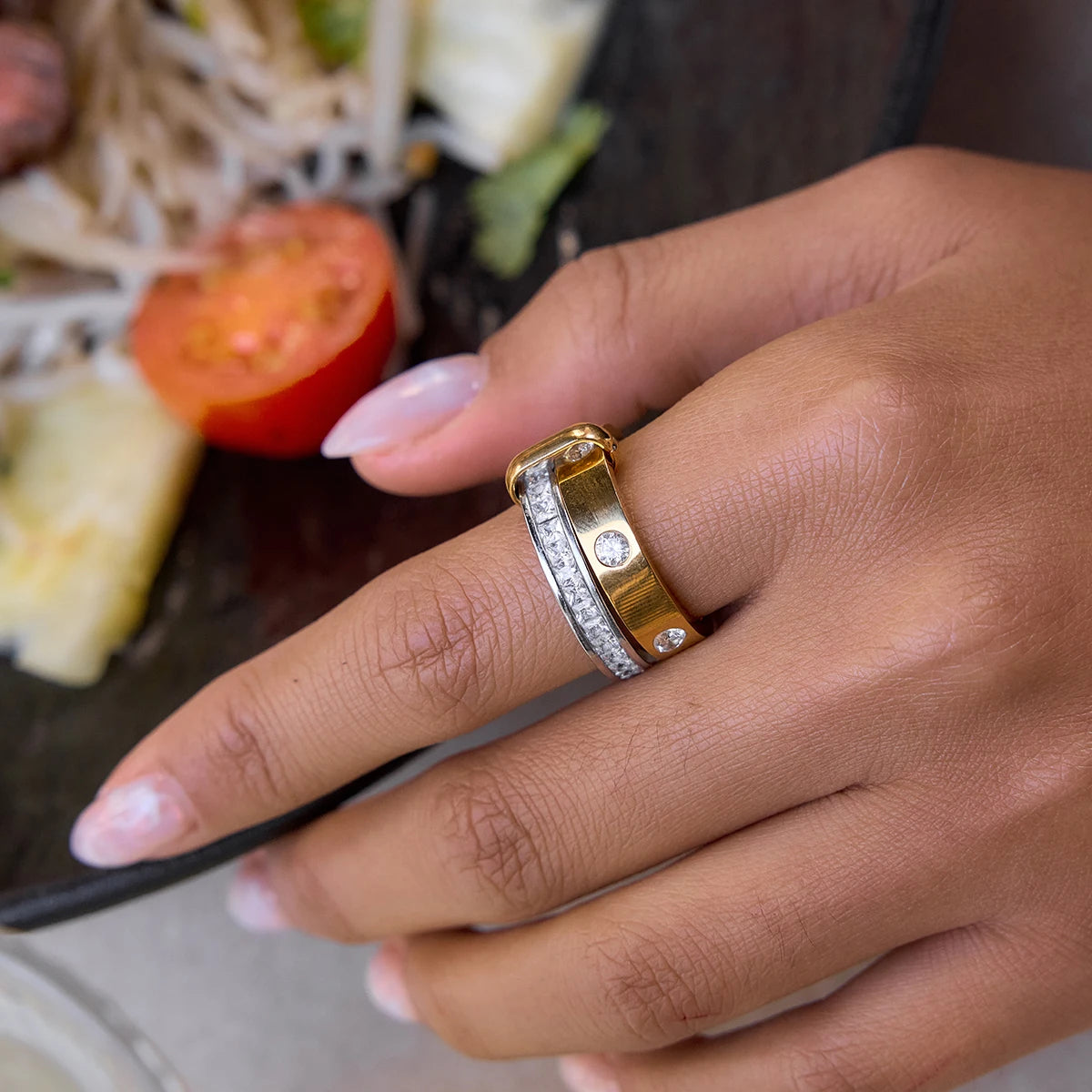 Two-Tone CZ Ring — Stainless Steel · PS355