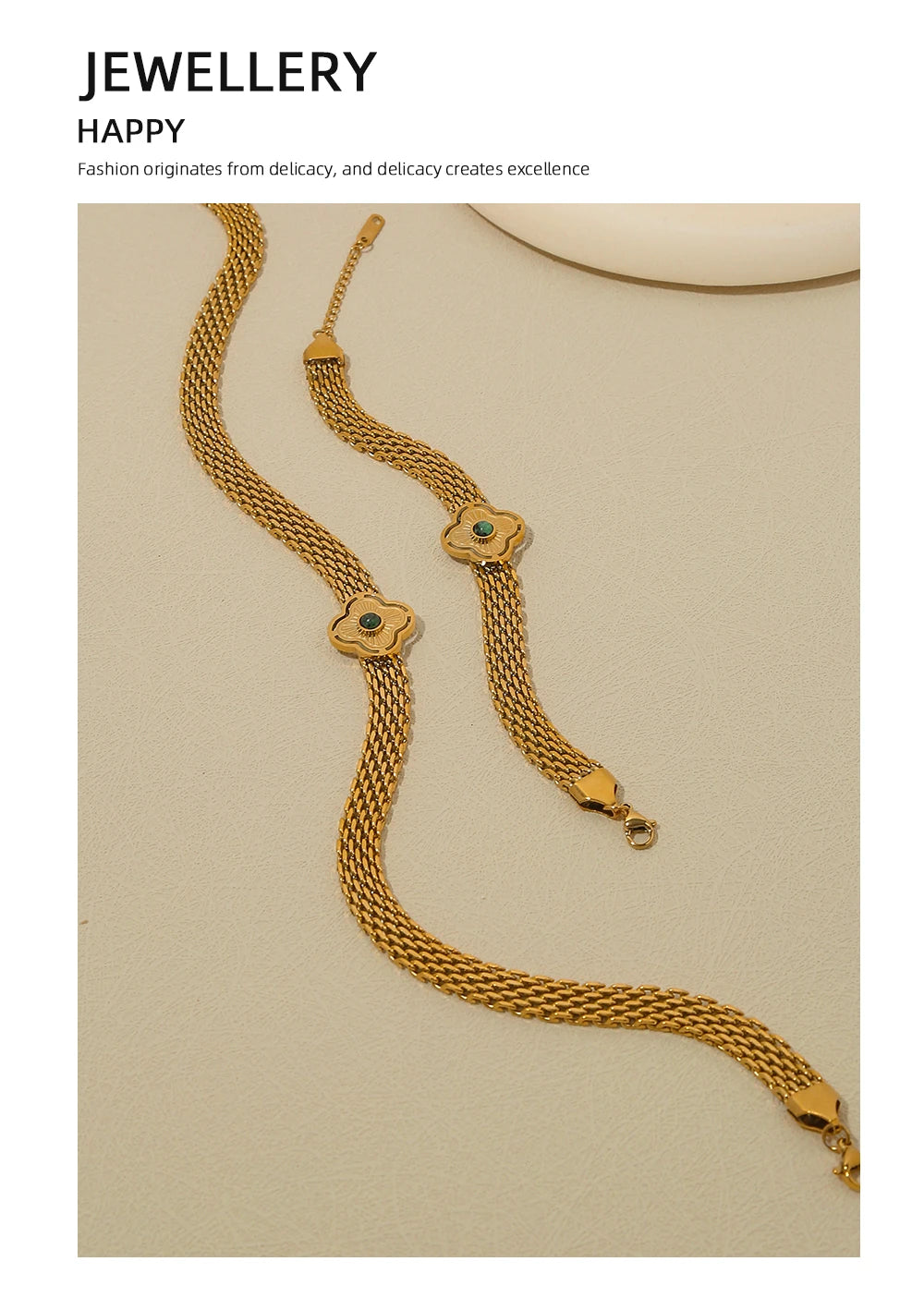 Coarse Chain Flowers Natural Stone Chain Necklace — 316L Stainless Steel · PS387