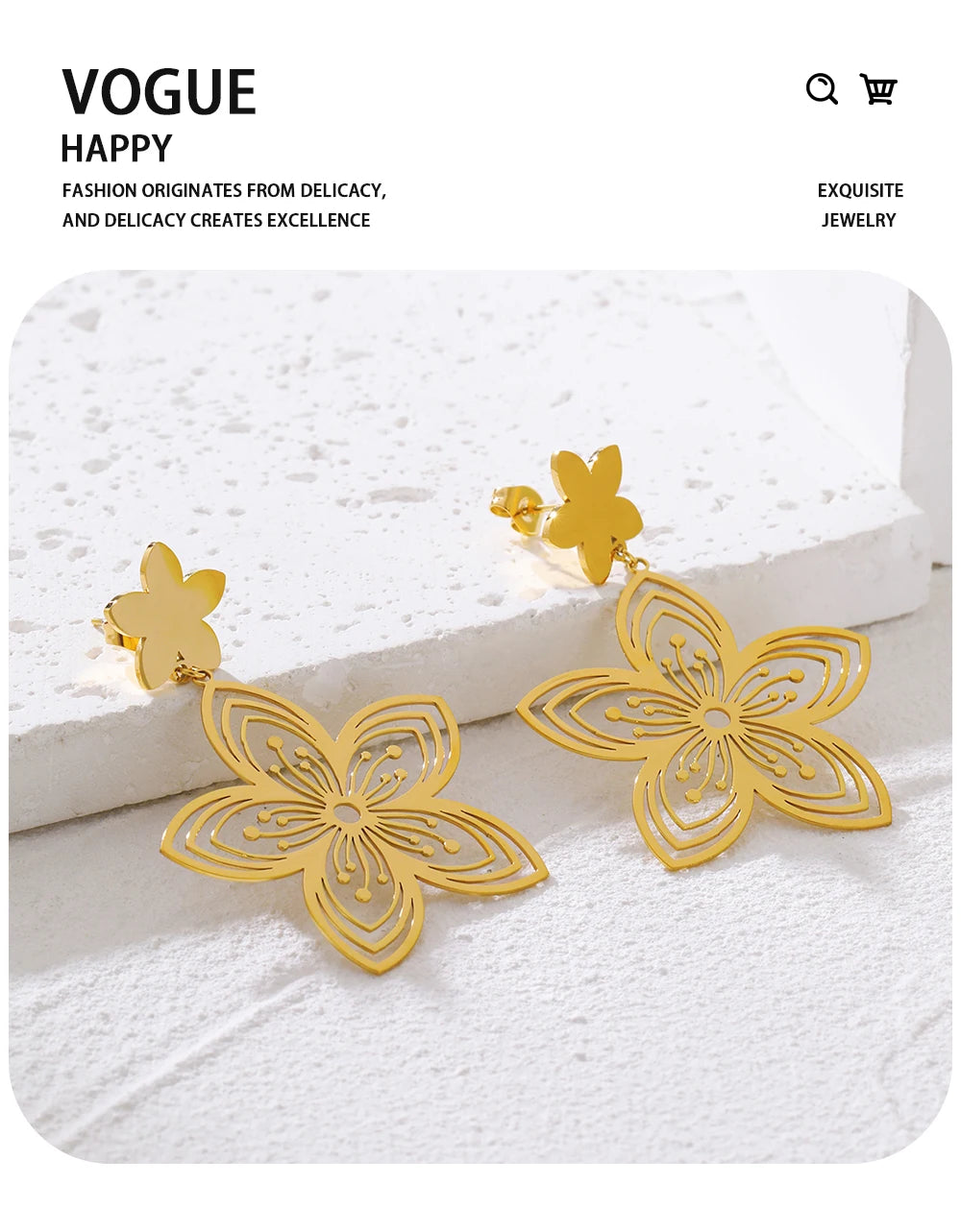 Drop Earrings Vintage Flower Hollow Dangle — 316L Stainless Steel · PS386