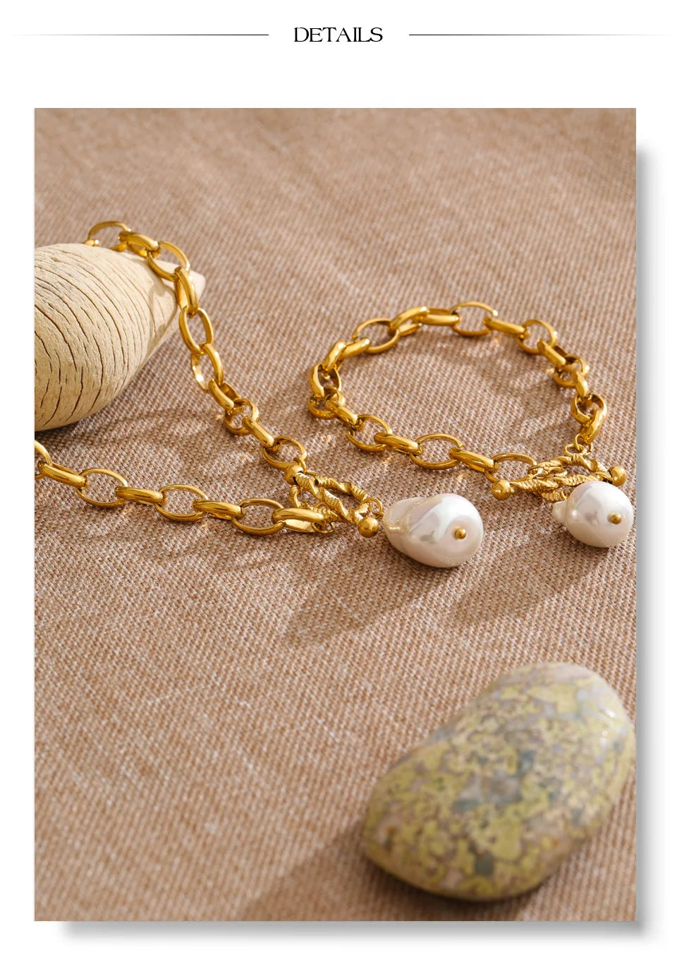 Pearl geometric necklace in gold-plated stainless steel with pearl.