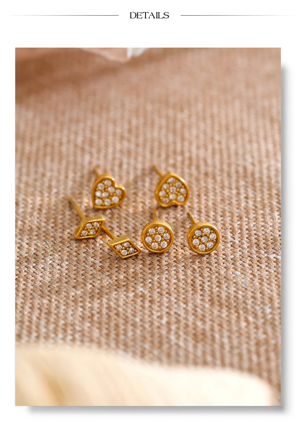 Cubic Zirconia Heart Geometric Earrings — Gold-Plated Stainless Steel with Cubic Zirconia · PS1106
