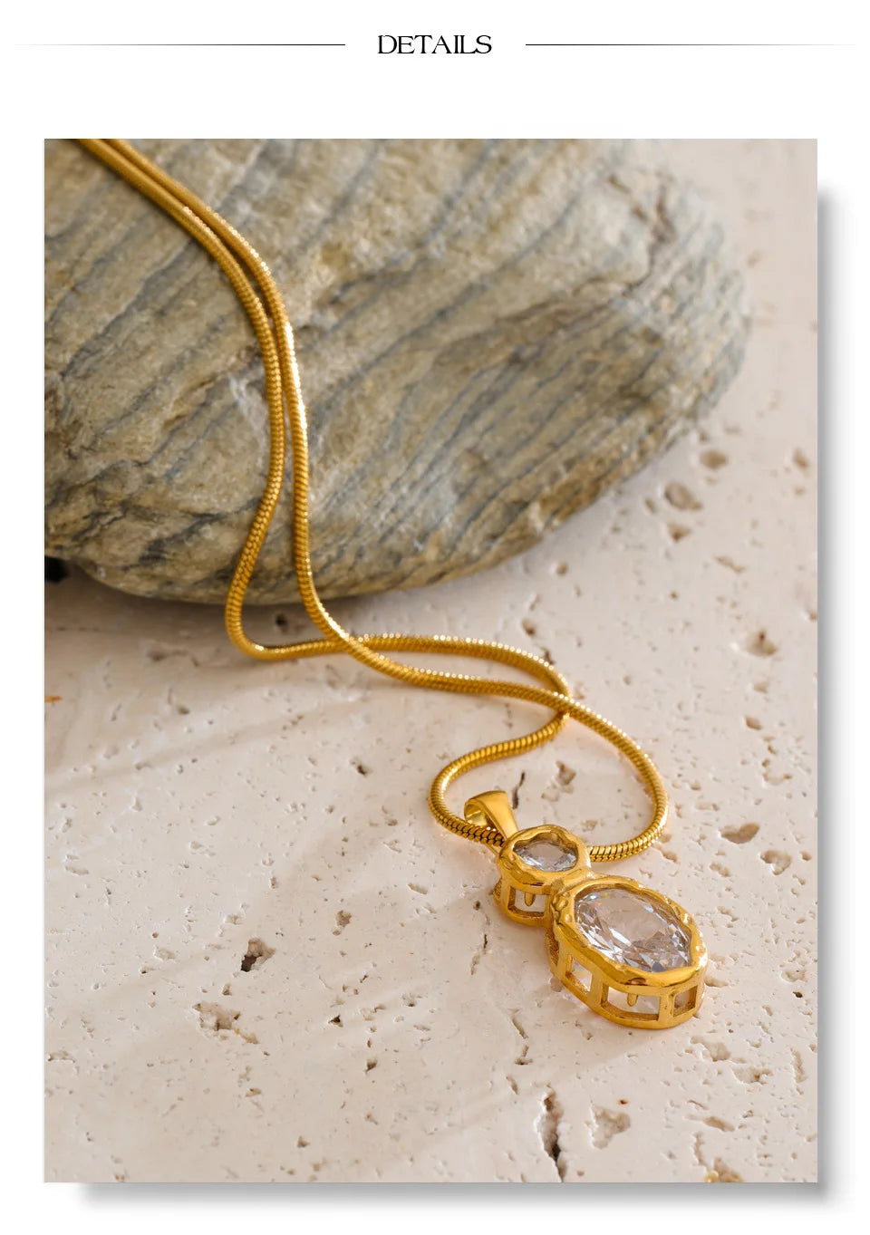Cubic zirconia geometric necklace in gold-plated stainless steel with cubic zirconia.