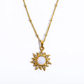 Natural Opal Abstract Sun Pendant Necklace Art Retro Collar Chain Stainless Steel Electroplated True Gold Color Protection