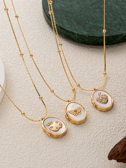 18K Gold Mother of Pearl Pendant Necklace Dainty Beaded Chain Charm Necklace for Women Gift