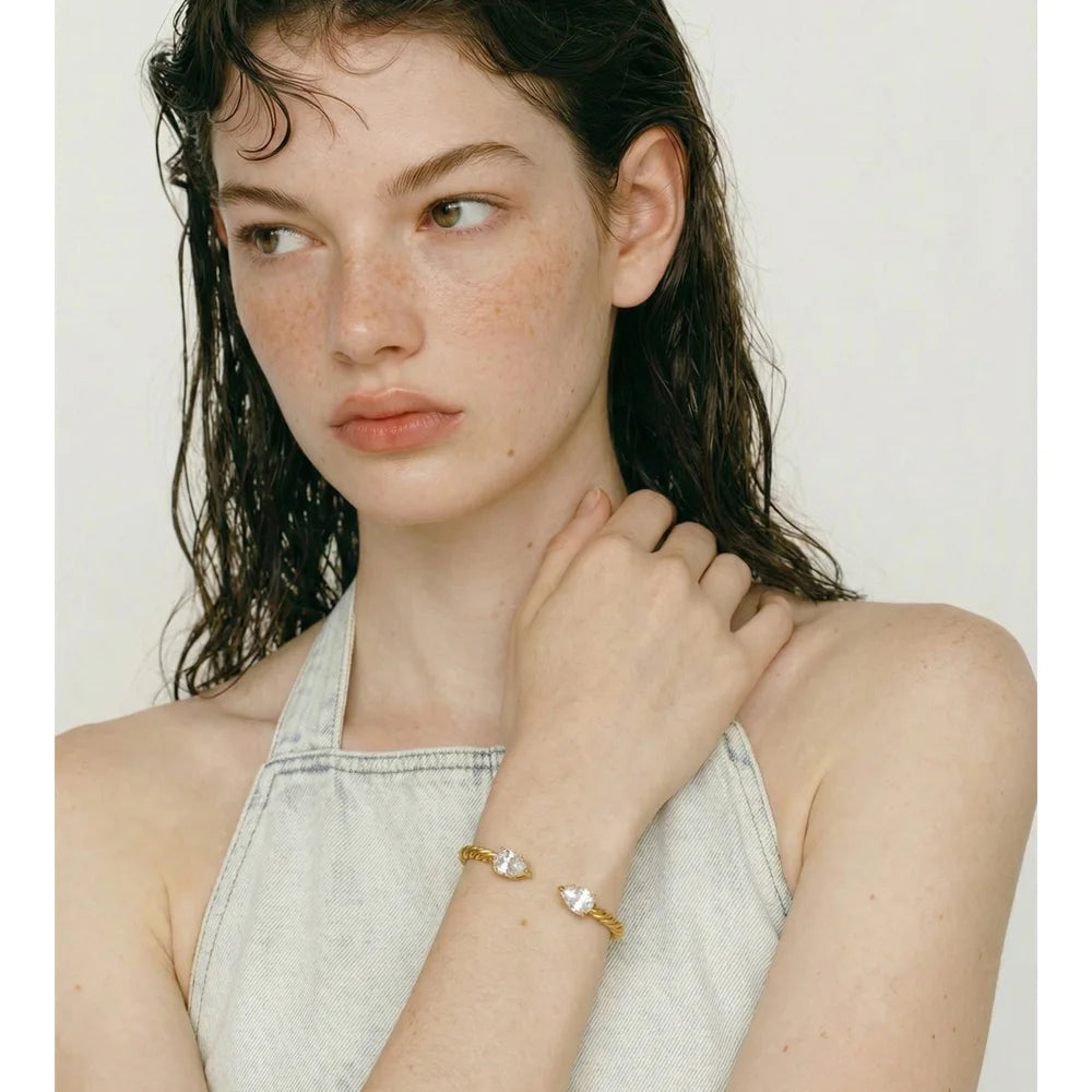 Cubic Zirconia Geometric Bracelet — Gold-Plated Stainless Steel with Cubic Zirconia · PS2182