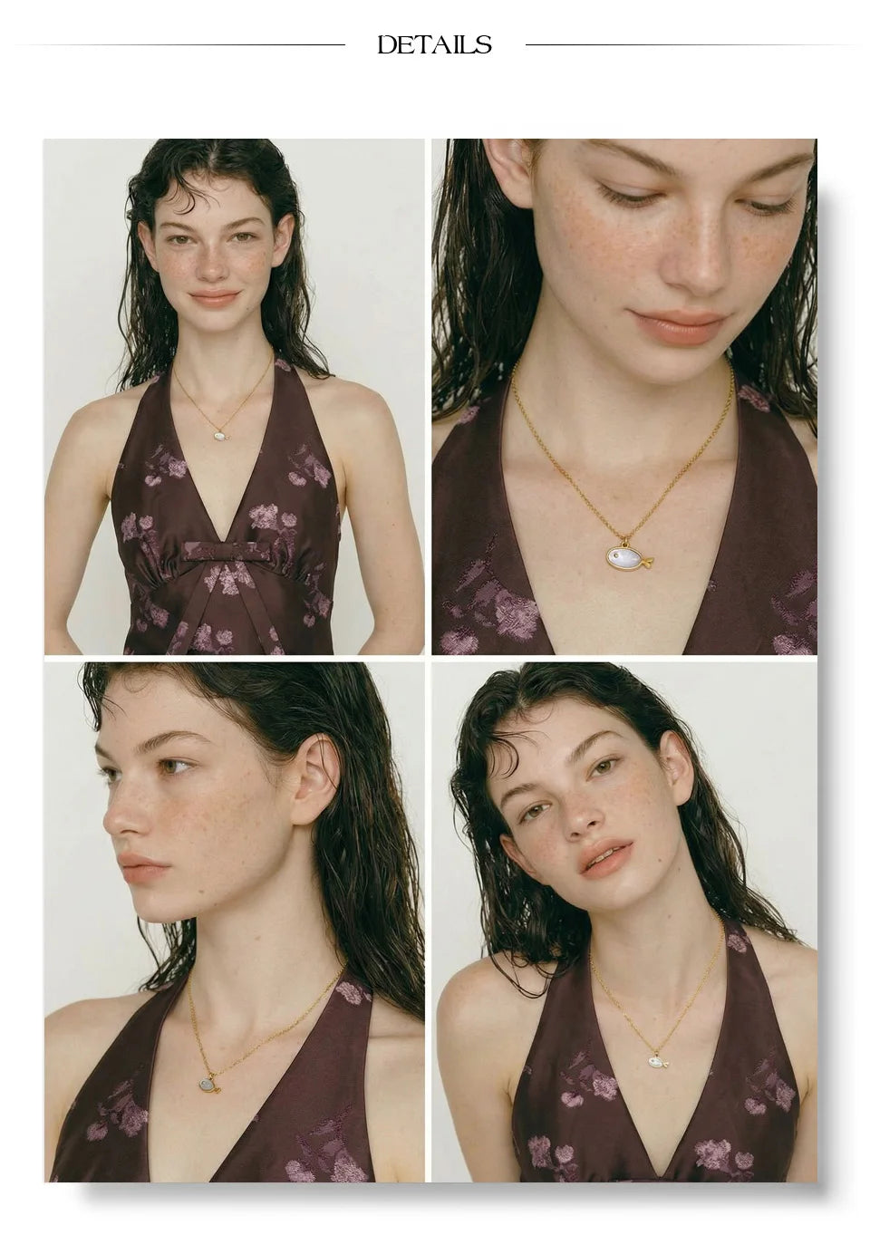 Shell geometric necklace in gold-plated stainless steel with shell.