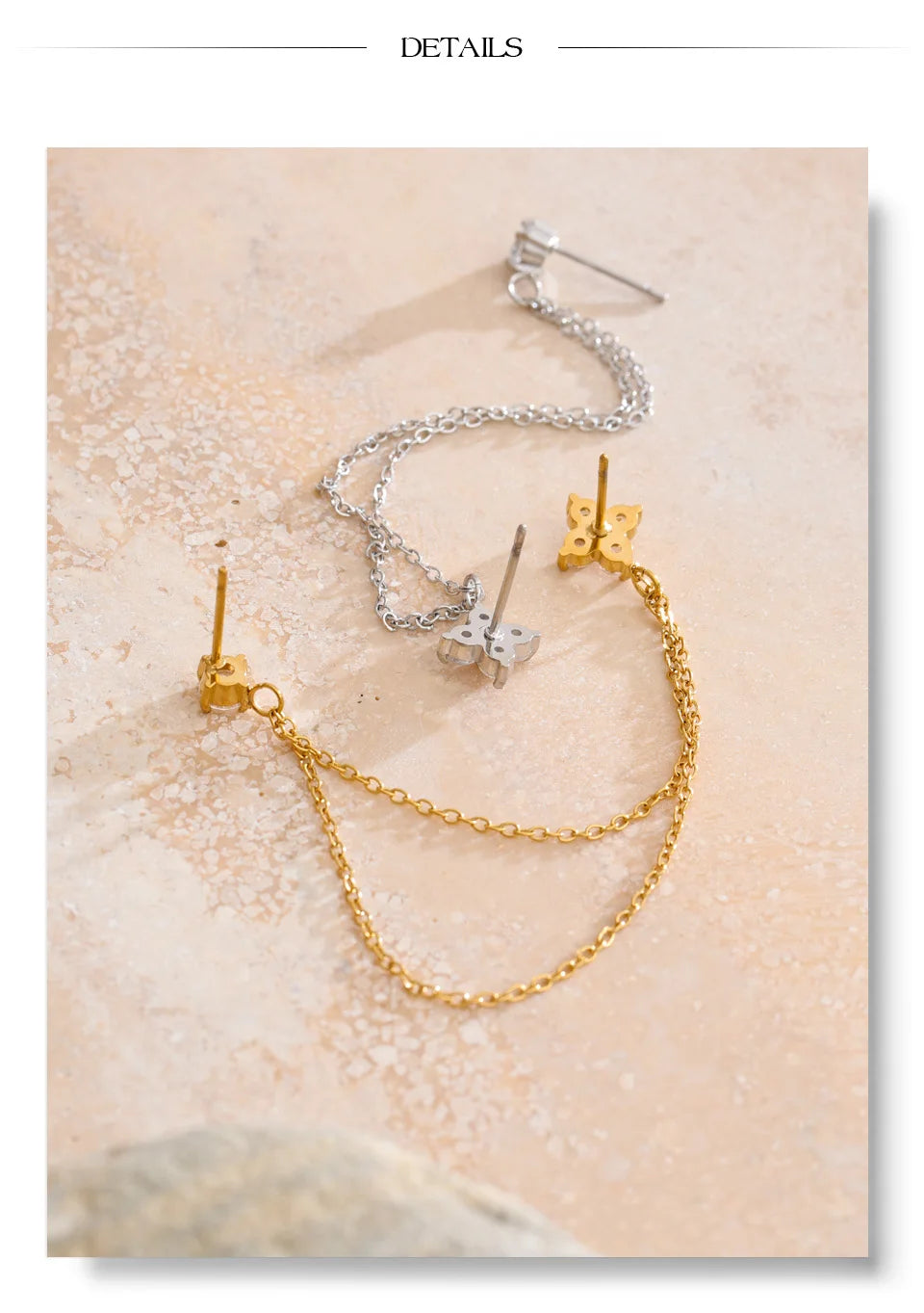 Cubic Zirconia Flower Geometric Earrings — Gold-Plated Stainless Steel with Cubic Zirconia · PS1650