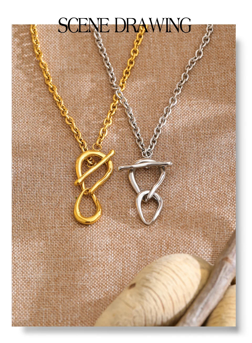 Geometric necklace in gold-plated stainless steel.