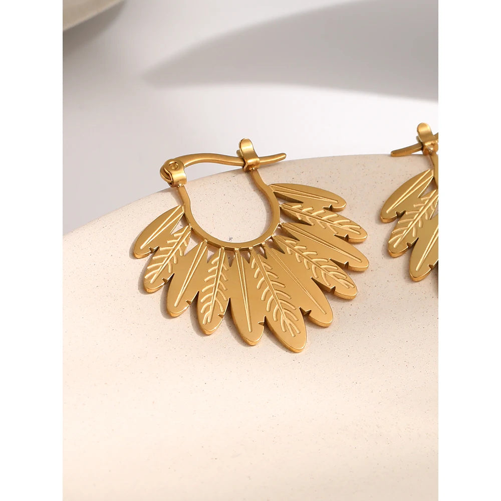 Hoop Earrings Leaf — 316L Stainless Steel · PS388