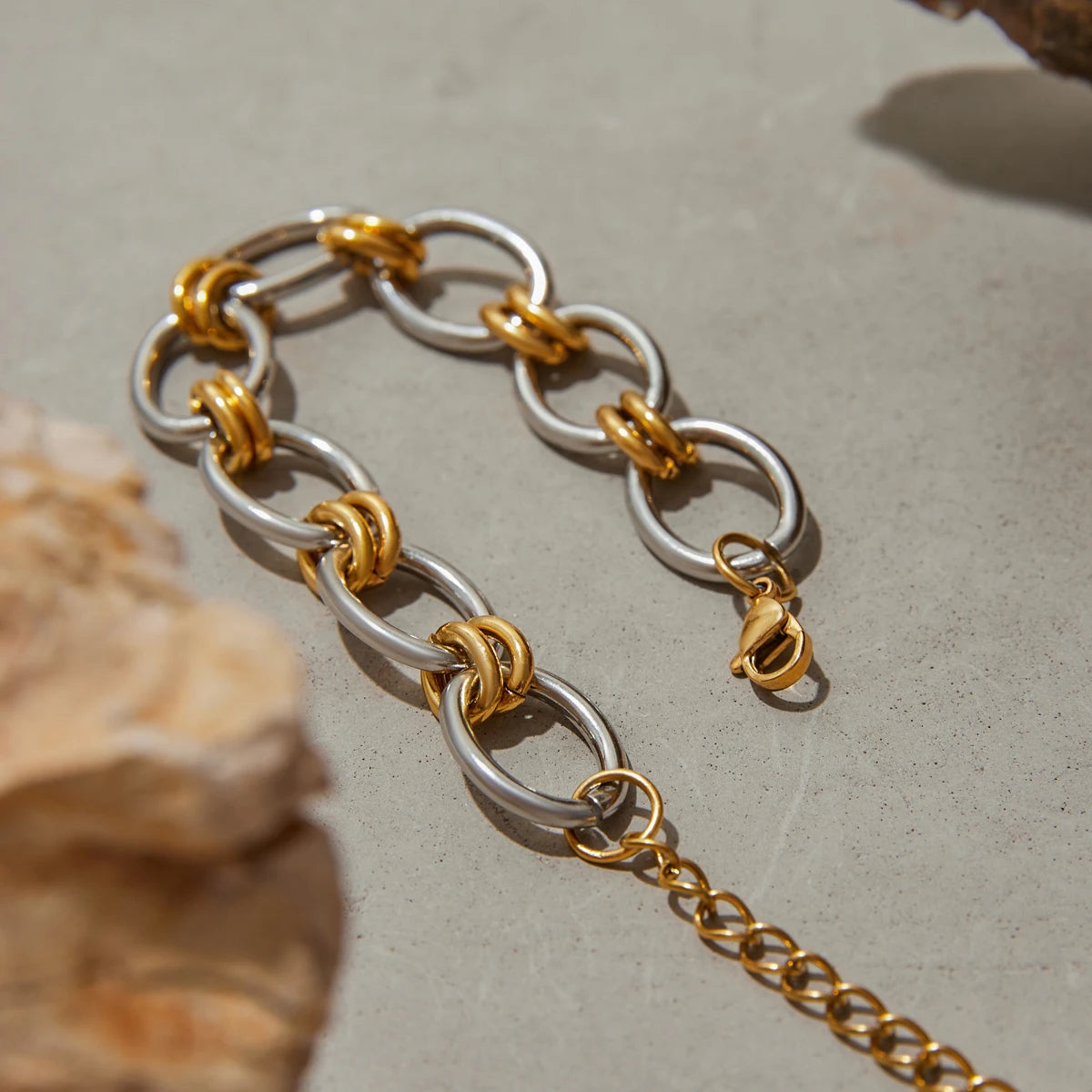 Two-Tone Pearl Chain Bracelet Stack — Stainless Steel · PS038