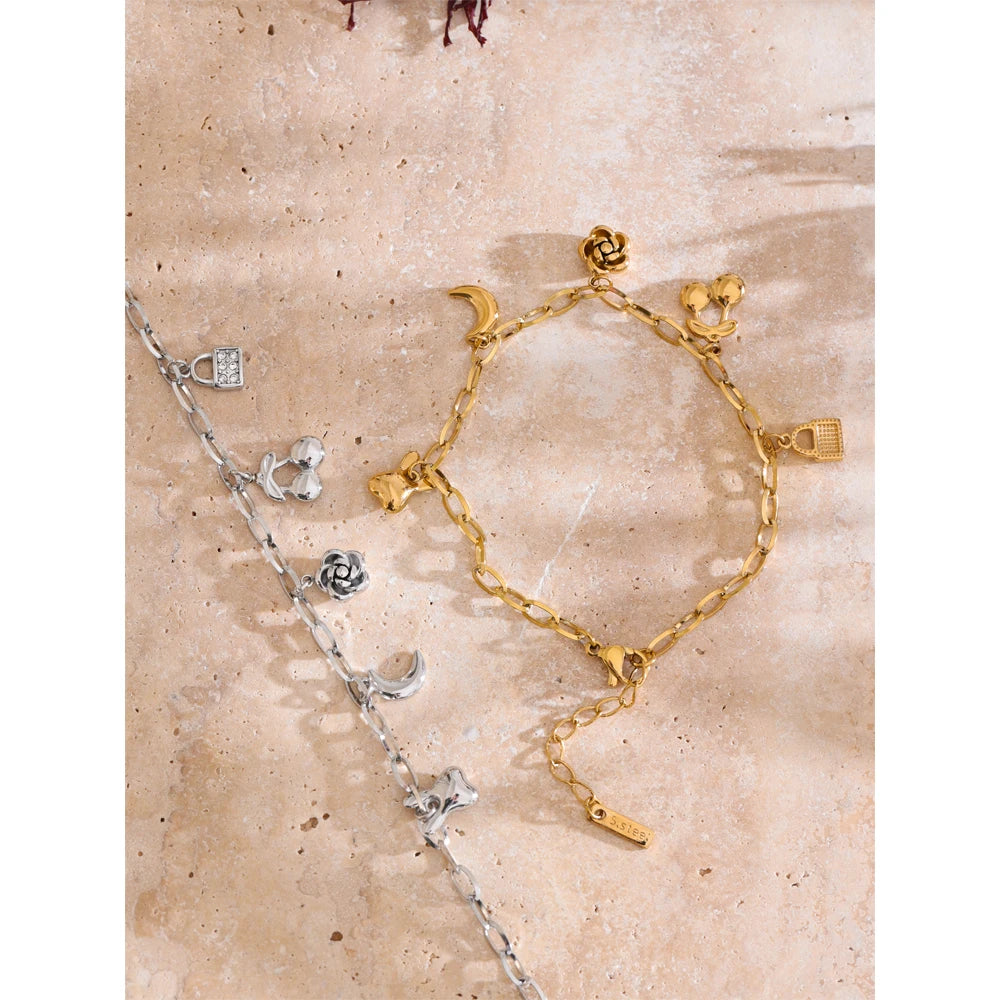Flower Moon Geometric Bracelet — Gold-Plated Stainless Steel · PS1664