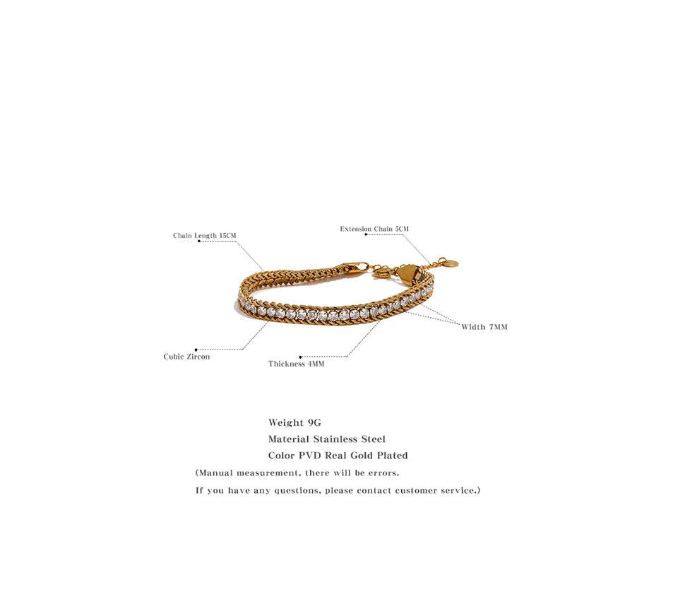 Cubic Zirconia Geometric Chain Bracelet — Gold-Plated Stainless Steel with Cubic Zirconia · PS1872