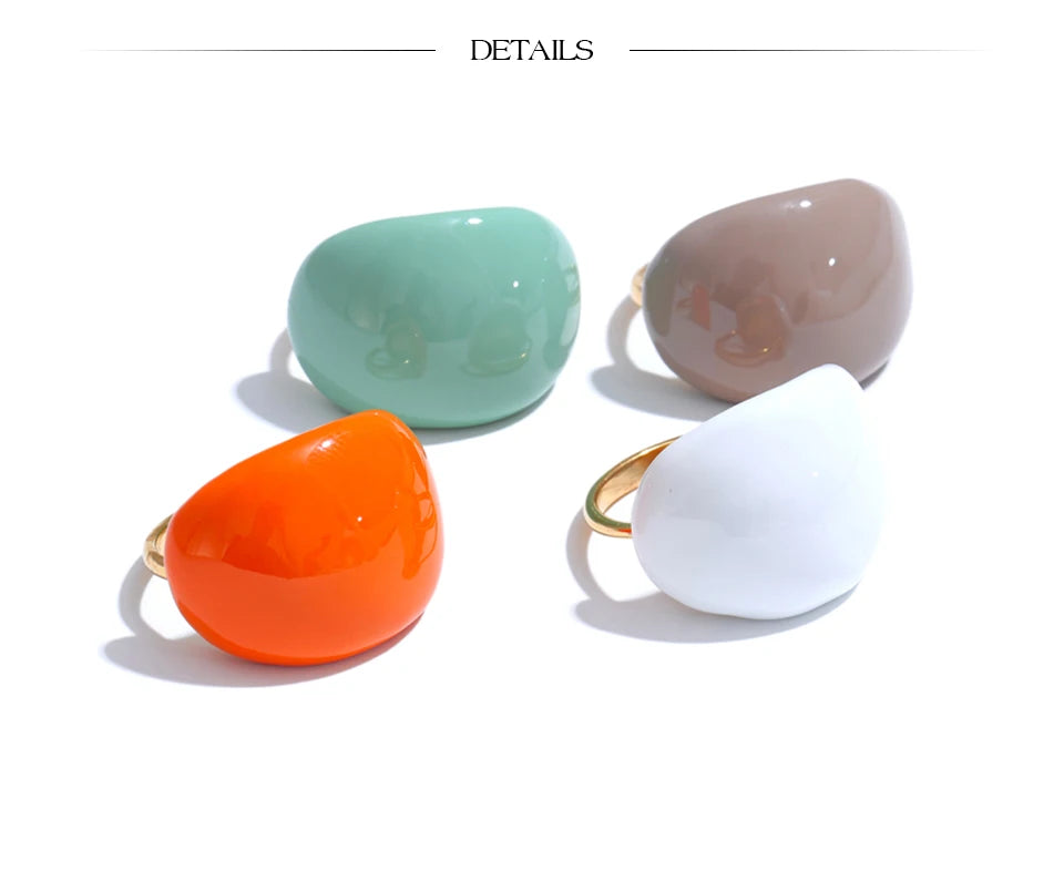 White enamel multi-color ring in 18K gold-plated stainless steel with enamel.