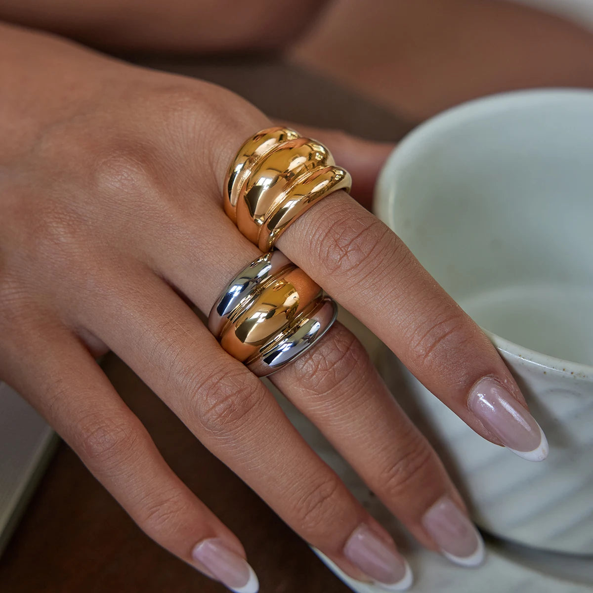 Two-Tone Dome Ring Stack — Stainless Steel · PS261
