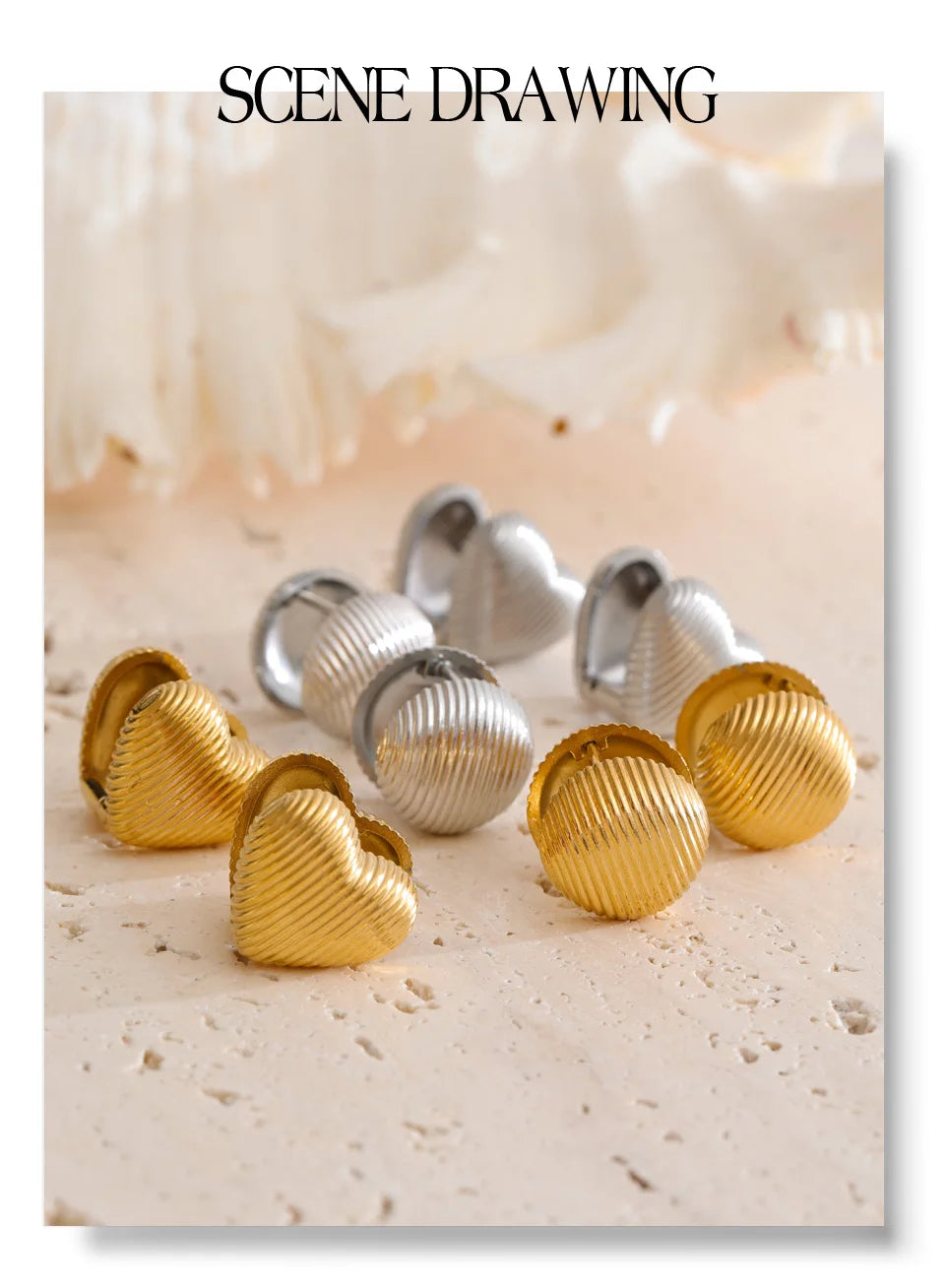 Heart minimalist geometric earrings in gold-plated stainless steel.
