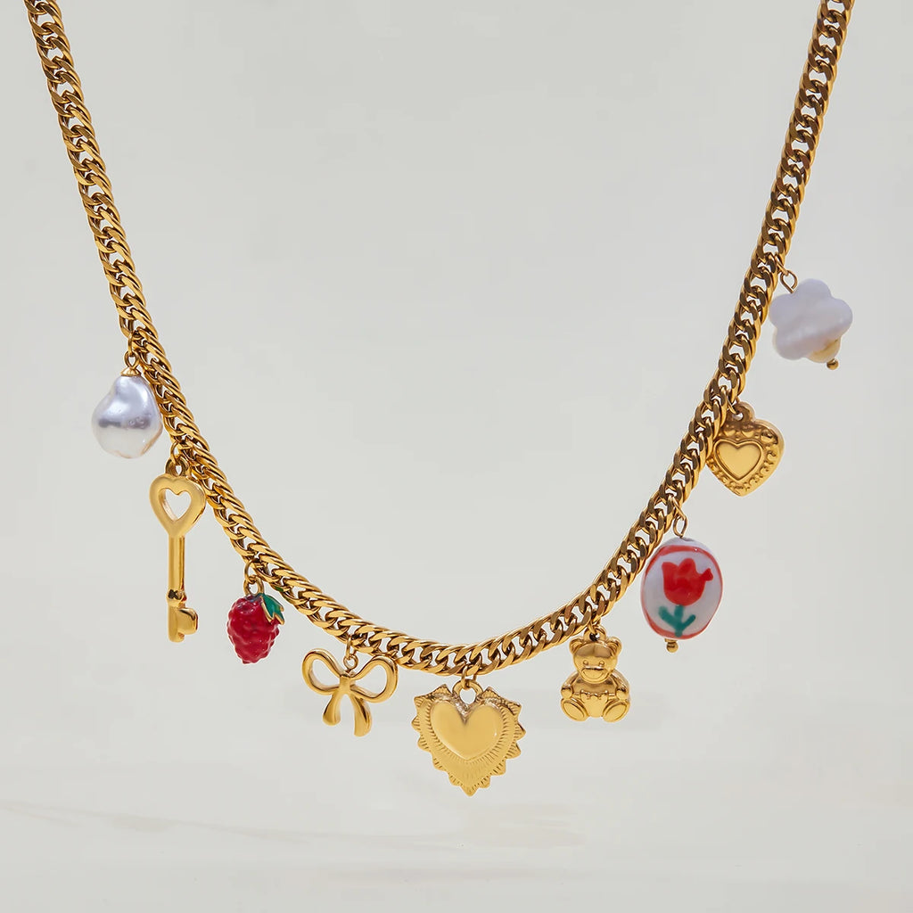 Shell Flower Pendant Necklace — Stainless Steel · PS342