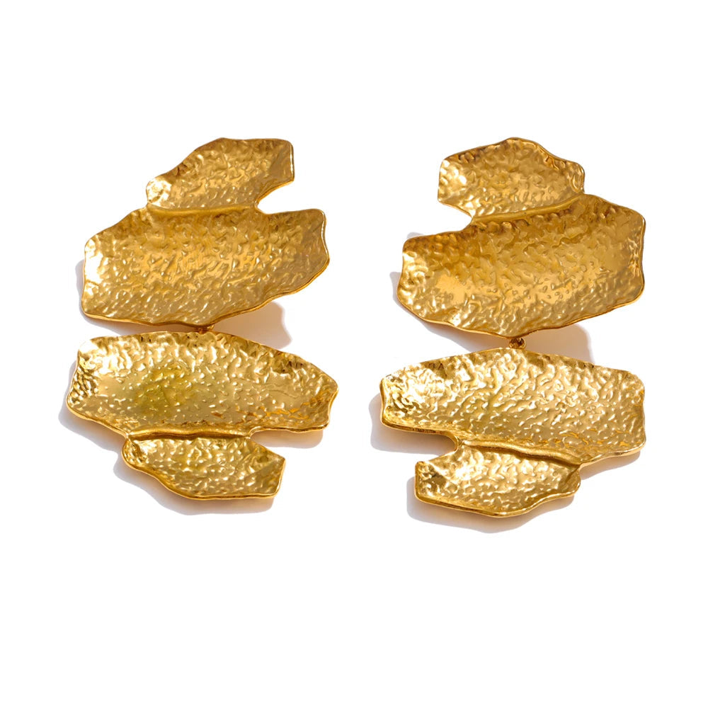 Gold-plated stainless steel earrings with a leafy design.