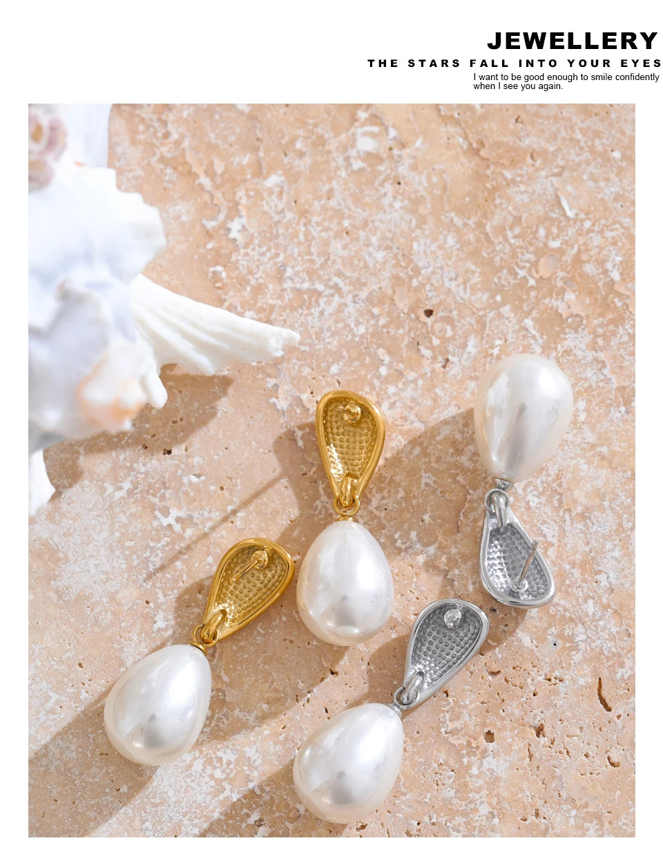 Pearl geometric earrings in gold-plated stainless steel with pearl.