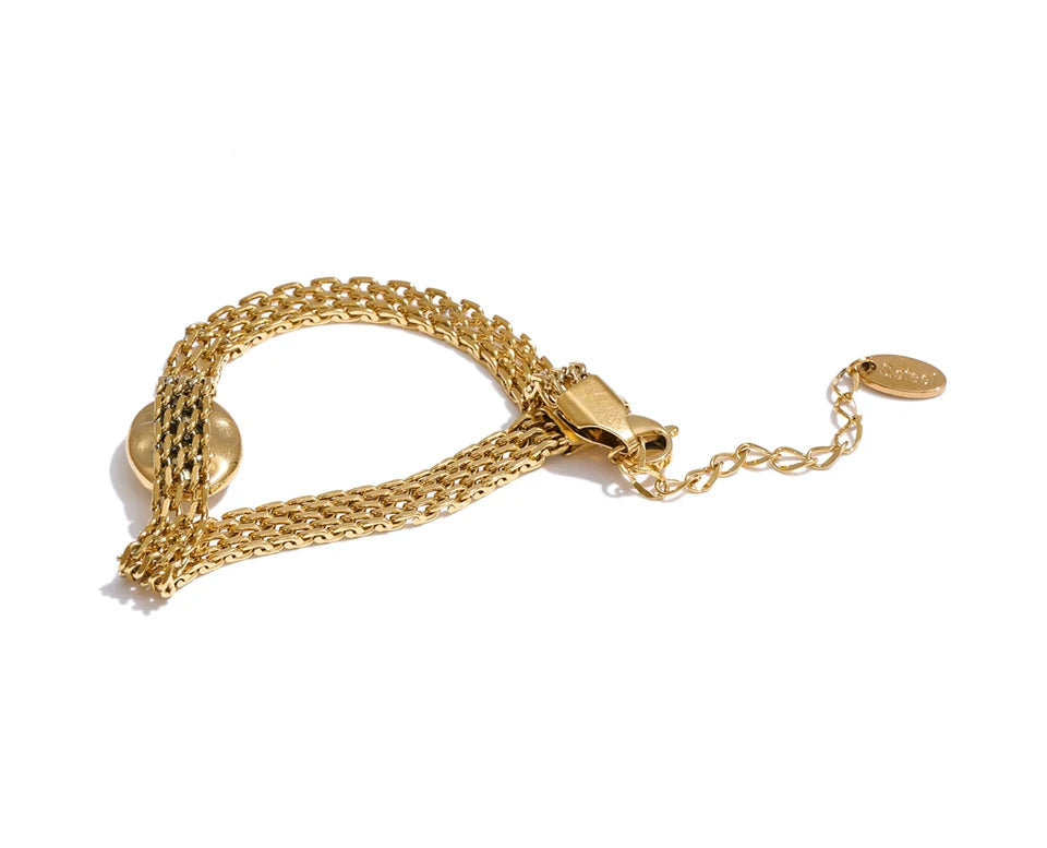 Shell Natural Stone Geometric Bracelet — Gold-Plated Stainless Steel with Natural Stone and Shell · PS1259