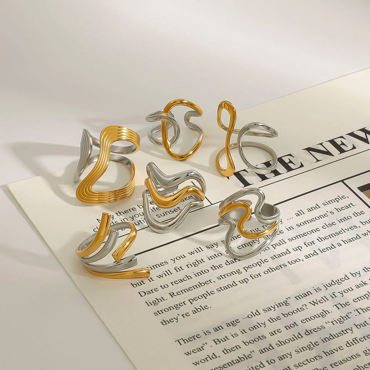 Wavy Statement Ring Stack — Stainless Steel · PS256