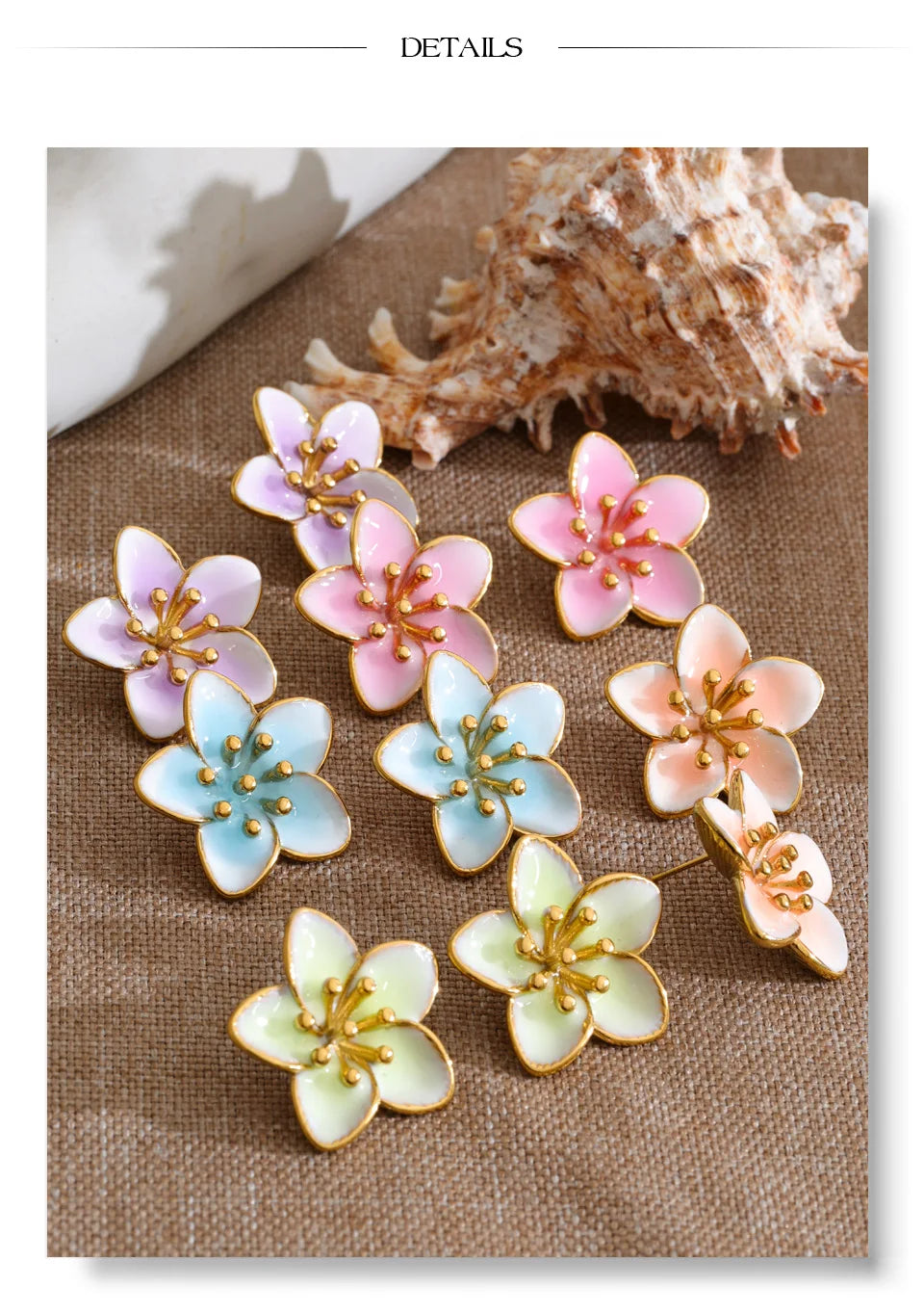 Enamel flower multi-color earrings in gold-plated stainless steel with enamel.