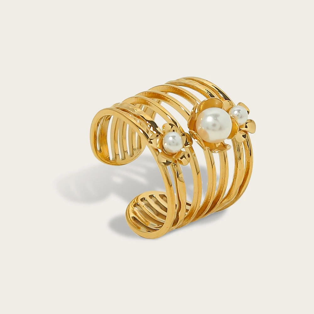 Vintage Pearl Wide Ring — 316L Stainless Steel · PS407
