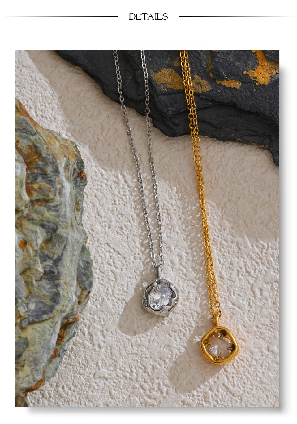 Cubic zirconia geometric necklace in gold-plated stainless steel with cubic zirconia.