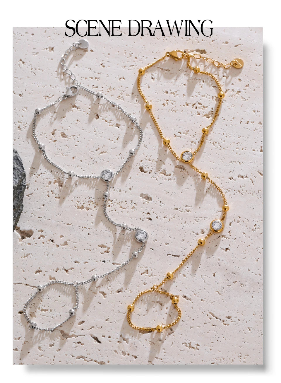 Cubic Zirconia Chain Bracelet — Gold-Plated Stainless Steel with Cubic Zirconia · PS2107