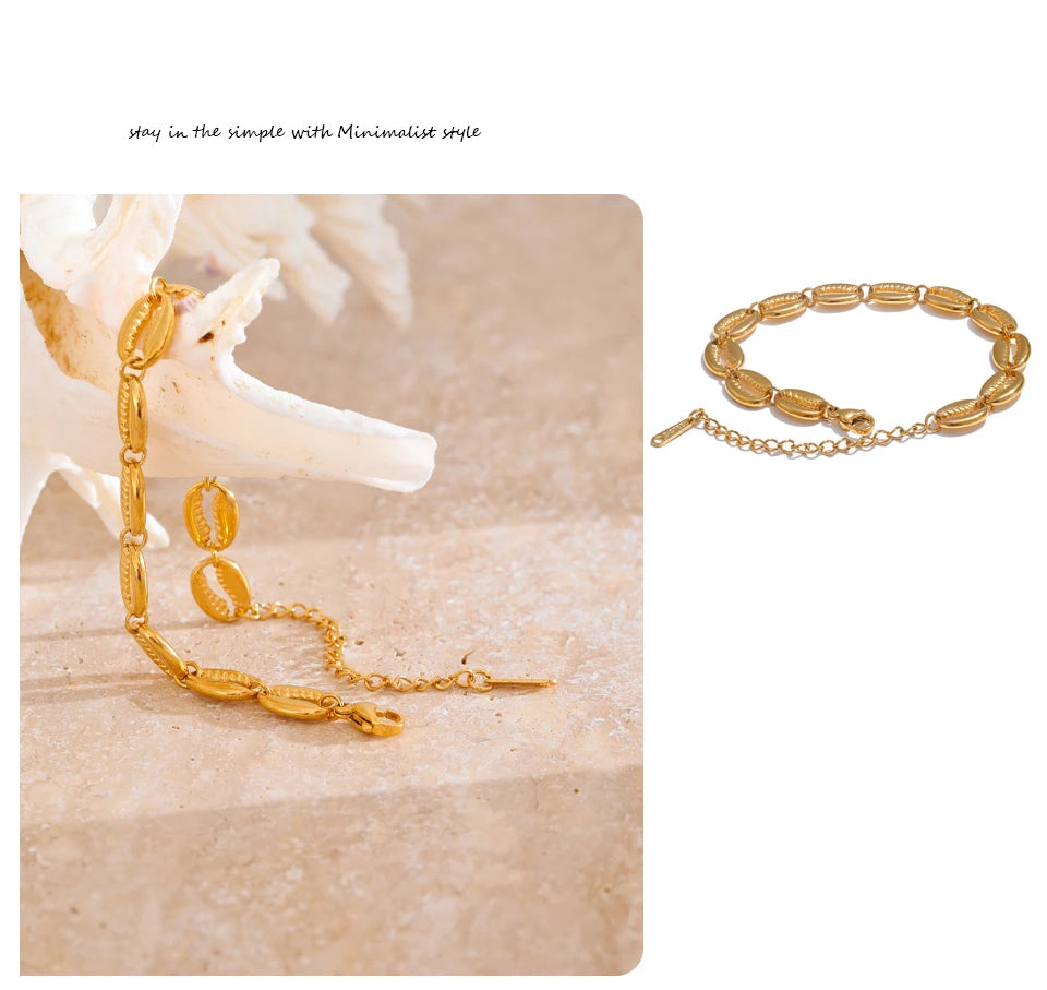 Shell Geometric Bracelet — 18K Gold-Plated Stainless Steel with Shell · PS2299